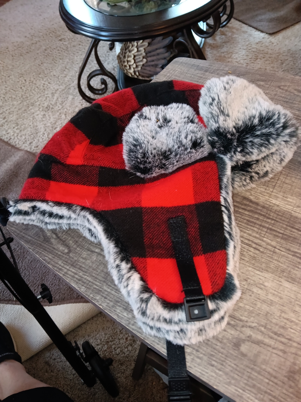 Target Kids Red and Black Buffalo Plaid Faux Fur Trapper Hat